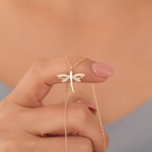 Nox Jewelry 14 Ayar Altın Kaplama Zarif Taşlı Yusufçuk Gümüş Kolye - CNS00406