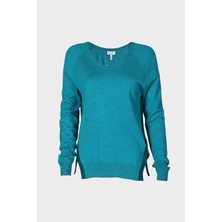 Escada Sport  V Yaka Yırtmaç Detaylı Mavi Yün Triko Kazak