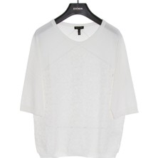 Escada  Çiçek Işlemeli Yarım Kol Ekru Pamuklu Kazak