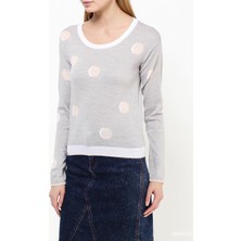 Escada Sport  Puantiye Desenli Geniş Yaka Gri Yün Triko Kazak