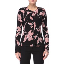 Escada  Desenli Normal Boy Bisiklet Yaka Siyah Yün ve Ipek Triko Hırka