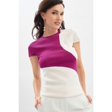 Escada  Fuşya Desenli Kısa Kol Yün ve Ipek Kazak