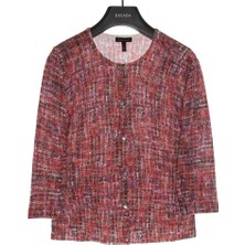 Escada  Renk Desenli Truvakar Kol Normal Boy Kırmızı Yün Triko Hırka