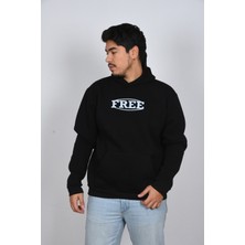 Ars Dt Unisex Oversize Kapuşonlu Kelebek Desenli Siyah Gri Kalın Sweatshirt