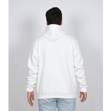 Unisex Rahat Kalıp Kapüşonlu Beyaz Baskılı Yeşil Kalın Şardonlu Sweatshirt