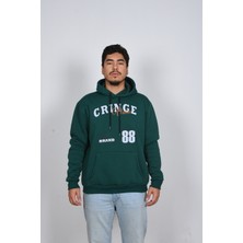 Unisex Rahat Kalıp Kapüşonlu Beyaz Baskılı Yeşil Kalın Şardonlu Sweatshirt