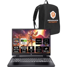 Acer Nitro 16 Amd Ryzen 7 7840HS 96GB 2tb SSD RTX4070/8GB 16" Qhd+ 165Hz W11H Taşınabilir Bilgisayar & Per4 Çanta NHQLJEY003P379