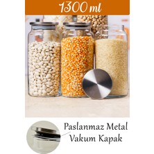 Krm Home 3 Adet Metal Kapaklı Kavanoz 1300 Cc, Şekerlik Çerezlik Baharatlık ve Saklama Kabı, Etiket Hediyeli