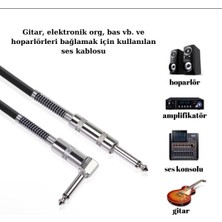 Gitar Jack Kablo Çelik Uç Düz/l 10FT-5M Elektro Akustik Bağlama Keman Amfi & Mixer Uyumlu Jak Kablo