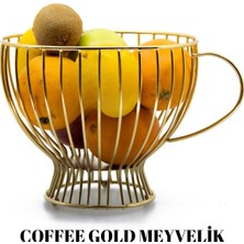 Nazarium coffee Gold Fincan Dizayn Metal Meyvelik Sunum Sepeti Dekoratif  Mutfak Salon Oturma Odası