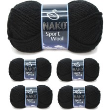 Nako 5 Adet Sport Wool Atkı Bere Ceket Yelek Örgü Ipi Yünü No: 217 Siyah