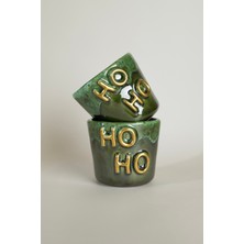 Koza Home Gleam Yeşil Seramik El Yapımı Mug Fincan 2’li Set Altın Kaplama Ho-Ho Kabartmalı