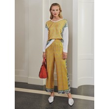 Escada  Desenli Beli Lastikli Bol Kesim Sarı İpek Pantolon