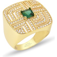 ÇGK KUYUMCULUK  Yeşil Taşlı Kare Altın Yüzük CGKYZK0253