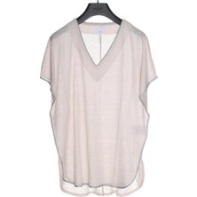 Escada Sport  Bol Kesim V Yaka Arkası Uzun Düşük Kol Keten T-shirt