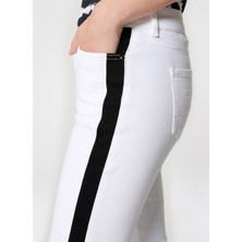 Escada Sport  Şerit Detaylı Dar Kesim Beyaz Pamuklu Jean Pantolon