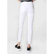 Escada Sport  Şerit Detaylı Dar Kesim Beyaz Pamuklu Jean Pantolon