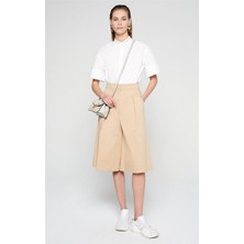 Escada Sport  Yüksek Bel Cepli Bol Paça Bej Pamuklu Kısa Pantolon