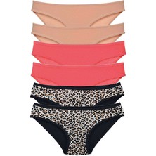 Royaleks 6 Adet Likralı Kadın Slip Külot Leopar Ten Fuşya