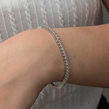 Usho Jewelry Gümüş 3.5 mm Beyaz Taşlı Su Yolu Kadın Bileklik