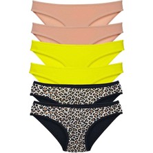 Royaleks 6 Adet Likralı Kadın Slip Külot Leopar Ten Sarı