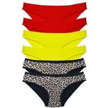 Royaleks 6 Adet Likralı Kadın Slip Külot Leopar Kırmızı Sarı