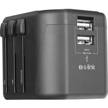 S-Link SL-WL024 2*usb 2.4A Yedek Akım Sigortalı 100-240V Universal Çevirici Priz Adaptör