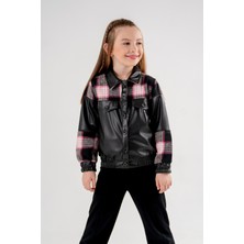 Kız Çocuk Ekoseli Deri Ceket G1515