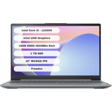 Lenovo Ideapad Slim 3 16IAH8 83ES003QTR Intel Core I5 12450H 16GB 1tb SSD 16" Wuxga Freedos Gri Taşınabilir Bilgisayar