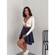 Ozy Fashion Kadın  Midi Boy Kemerli Süet Kloş Etek