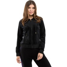 Escada Sport  Sırt Detaylı Kapüşonlu Fermuarlı Kadife Pamuklu Sweatshirt