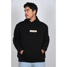 Unisex Kapüşonlu Oversize Çiçek Yaprak Baskılı Rahat Kalın Siyah Beyaz Sweatshirt