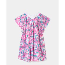 Escada  Çiçek Desenli V Yaka Pembe Çocuk Elbise