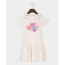 Escada  Yakası Düğme Detaylı Beyaz Çocuk Elbise