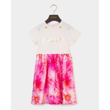 Escada  Düğme Detaylı Eteği Desenli Pembe Çocuk Elbise