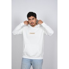 Unisex Kapüşonlu Oversize Çiçek Yaprak Baskılı Rahat Kalın Siyah Beyaz Sweatshirt