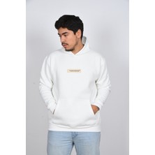 Unisex Kapüşonlu Oversize Çiçek Yaprak Baskılı Rahat Kalın Siyah Beyaz Sweatshirt