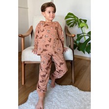 Riccotarz Erkek Çocuk Dinazor ve Ejder Baskılı Kahverengi Pijama Takım