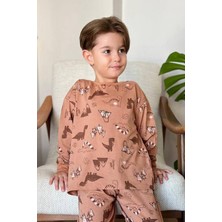 Riccotarz Erkek Çocuk Dinazor ve Ejder Baskılı Kahverengi Pijama Takım