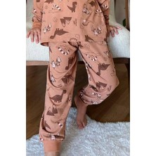 Riccotarz Erkek Çocuk Dinazor ve Ejder Baskılı Kahverengi Pijama Takım