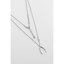 Lades Kemiği 18 Ayar Beyaz Altın Kaplama 46 cm Gümüş Kolye