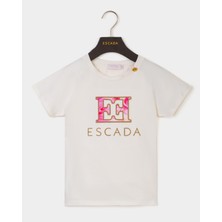 Escada  Tek Düğme Detaylı Logolu Beyaz Çocuk T-Shirt