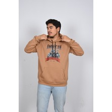 Unisex Rahat Kalıp Kapuşonlu Sokak Stil Motorcycle Baskılı Ipli Şık Sweatshirt