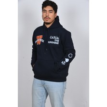 Unisex Kol Baskılı Oversize Şık Görünümlü Lacivert Beyaz Moda Sweatshirt