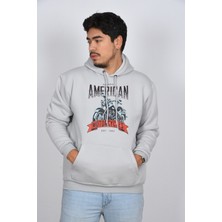 Unisex Rahat Kalıp Kapuşonlu Sokak Stil Motorcycle Baskılı Ipli Şık Sweatshirt