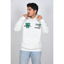 Unisex Kol Baskılı Oversize Şık Görünümlü Lacivert Beyaz Moda Sweatshirt