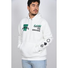 Unisex Kol Baskılı Oversize Şık Görünümlü Lacivert Beyaz Moda Sweatshirt