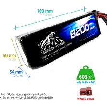 Leopard Power 6200 mAh 14.8V 4S 40C Lityum Polimer Lipo Batarya Pil T Plug