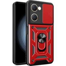 Smody Vivo Y18 Ile Uyumlu Kılıf Kamera Korumalı Sürgülü Yüzüklü Standlı Tank
