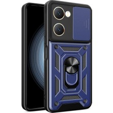 Smody Vivo Y18 Ile Uyumlu Kılıf Kamera Korumalı Sürgülü Yüzüklü Standlı Tank